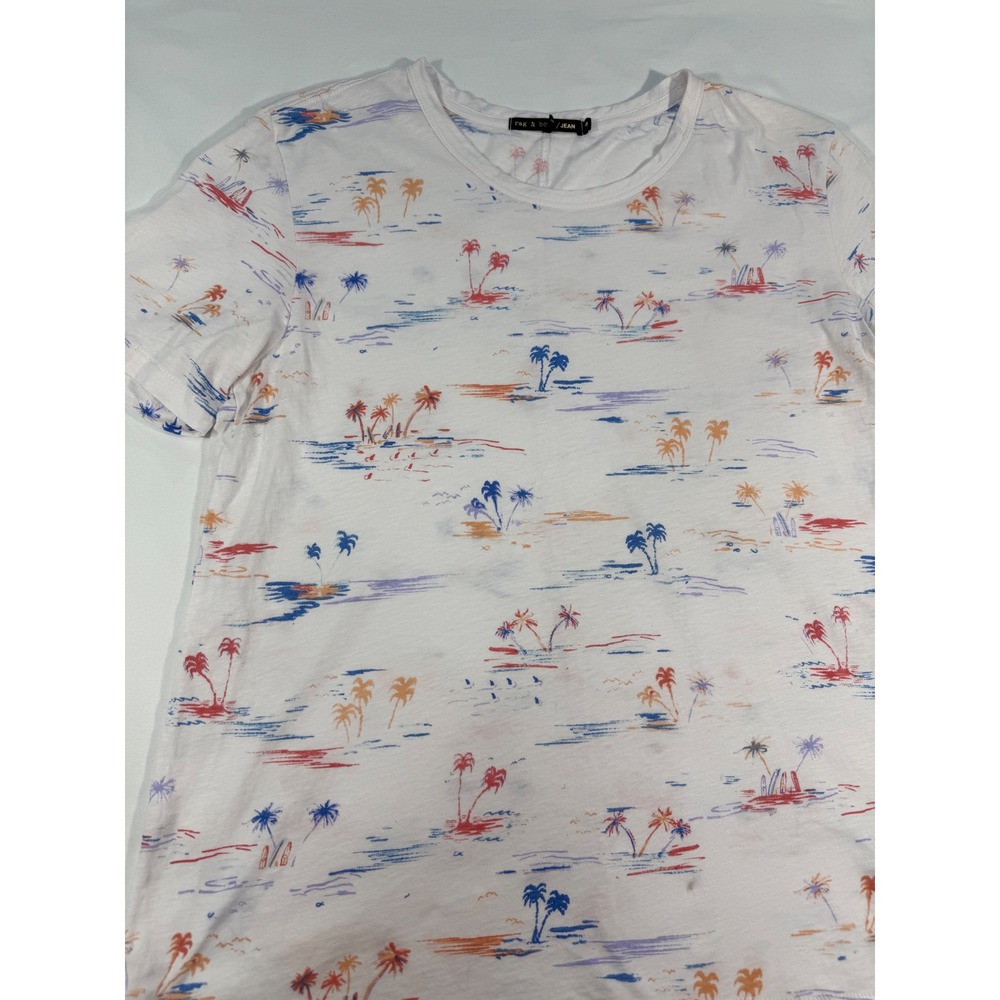 Rag & Bone JEAN White Tropical Palm Tree Surfboard Graphic T-Shirt Medium